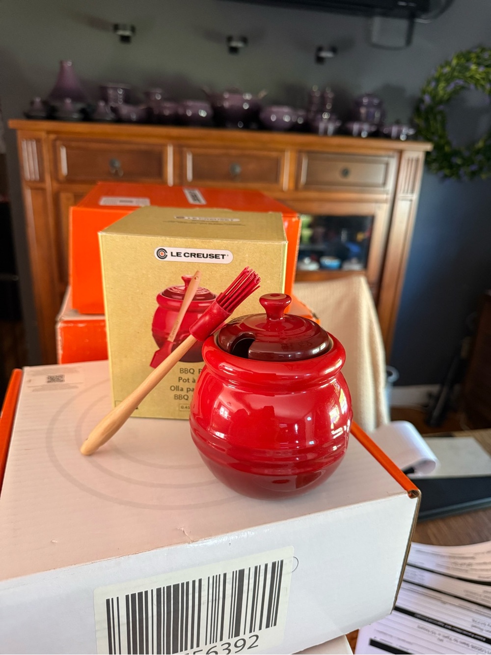 Le Creuset Cherry Red BBQ Sauce Pot with Basting Brush